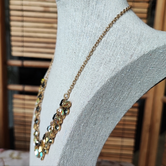 J. Crew Statement Necklace Canary Yellow Iridescent Marquis Smoke Stones Glassy - Picture 3 of 12